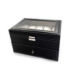Caseta pentru 20 ceasuri, piele ecologica, 28x25x16.5cm, neagra