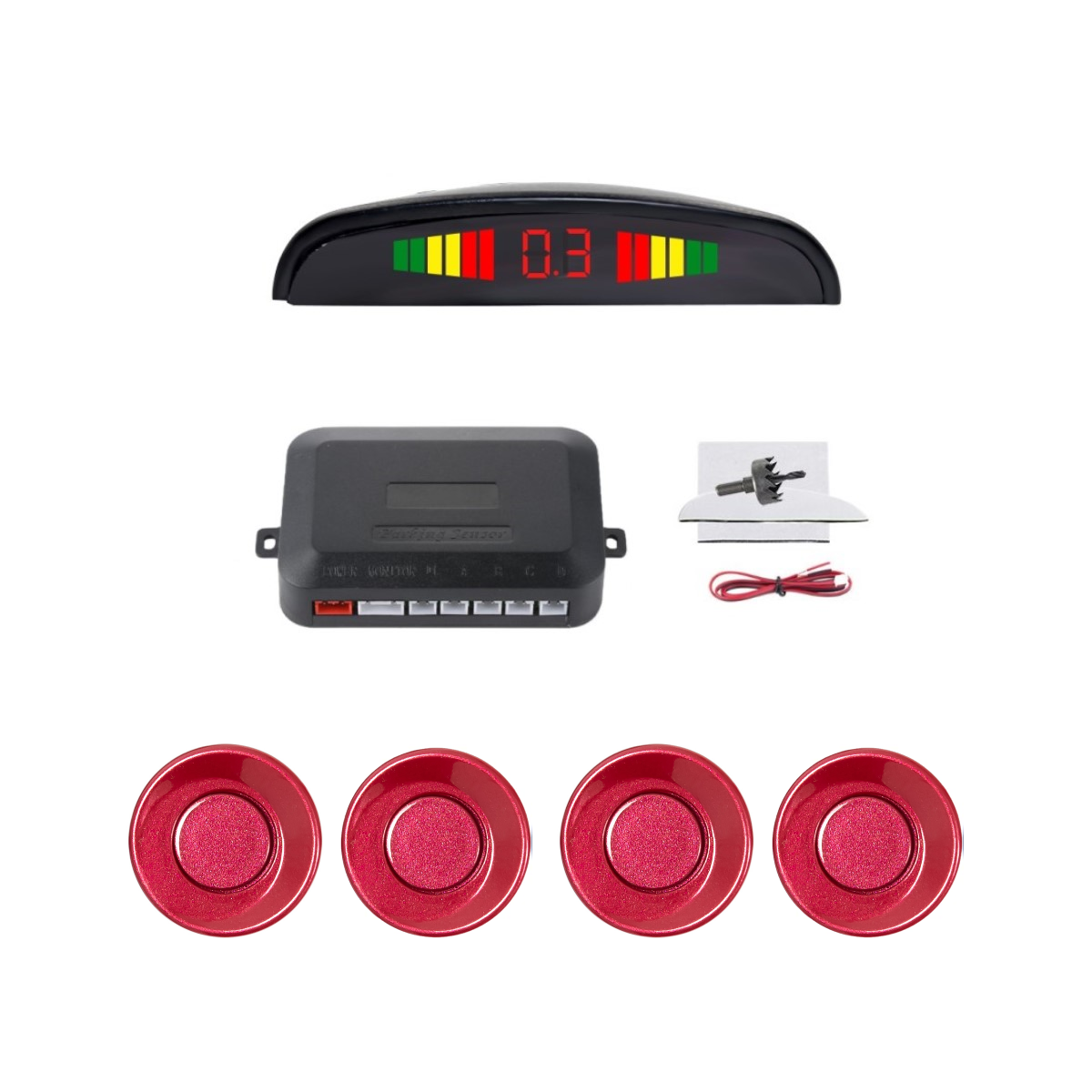 Set 4 senzori de parcare display LED, rosu