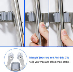 Suport multifunctional de perete mop, maturi 3 spatii + 4 carlige, otel inoxidabil - Daro Online