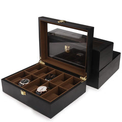 Caseta cutie 10 ceasuri cu display, 28 x 21 x 11 cm, interior cafea, negru - Daro Online