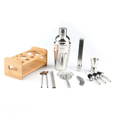 Set Cocktail Shaker Kit pentru barmani 750ml, Suport din bambus, 13 piese - Daro Online