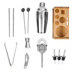 Set Cocktail Shaker Kit pentru barmani 750ml, Suport din bambus, 13 piese - Daro Online