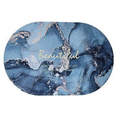 Covoras baie absorbant, antiderapant, oval, 60x40cm, albastru-auriu