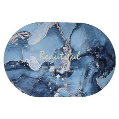 Covoras baie absorbant, antiderapant, oval, 60x40cm, albastru-auriu