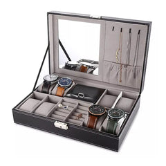 Caseta cutie ceasuri si bijuterii 11 compartimente, 30 x 20 x 8 cm, negru - Daro Online