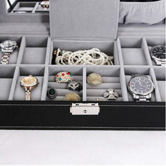 Caseta cutie ceasuri si bijuterii 11 compartimente, 30 x 20 x 8 cm, negru - Daro Online