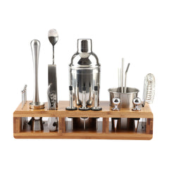 Set Cocktail Shaker Kit pentru barmani 750ml, Suport din bambus, 23 piese - Daro Online