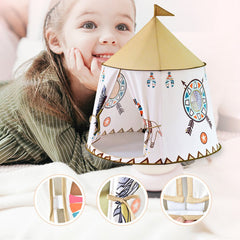 Cort de joaca pentru copii, leu-indian, 116 x 116 x 123 cm, galben-alb - Daro Online