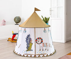 Cort de joaca pentru copii, leu-indian, 116 x 116 x 123 cm, galben-alb - Daro Online