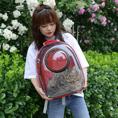 Rucsac transport animale de companie cu hublou, 42 x 31 x 29 cm, rosu