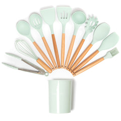 Set 11 ustensile de bucatarie din silicon, verde marin - Daro Online