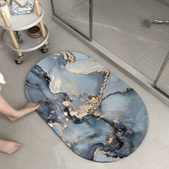 Covoras baie absorbant, antiderapant, oval, 60x40cm, albastru-auriu