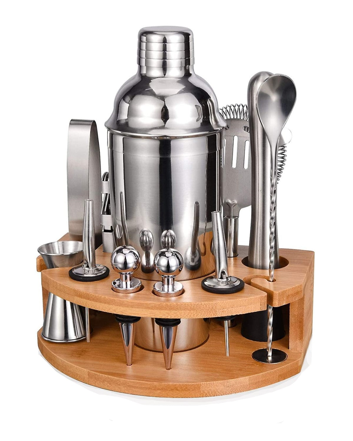 Set Cocktail Shaker Kit pentru barmani 750ml, Suport din bambus, 12 piese - Daro Online