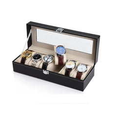 Caseta cutie piele premium 6 ceasuri cu display, interior catifelat, 30 x 11 x 8 cm, negru - Daro Online