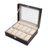 Caseta cutie piele ceasuri 10 compartimente, negru