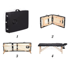 Masa pliabila de masaj cu reglaj pentru inaltime, pat cosmetica, piele ecologica neagra, latime 70 cm