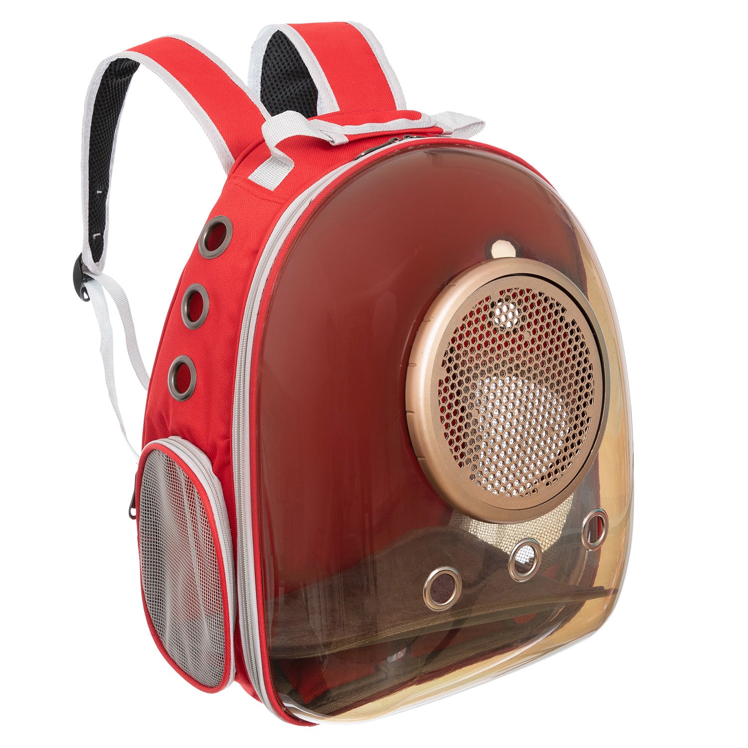 Rucsac transport animale de companie cu hublou, rosu auriu