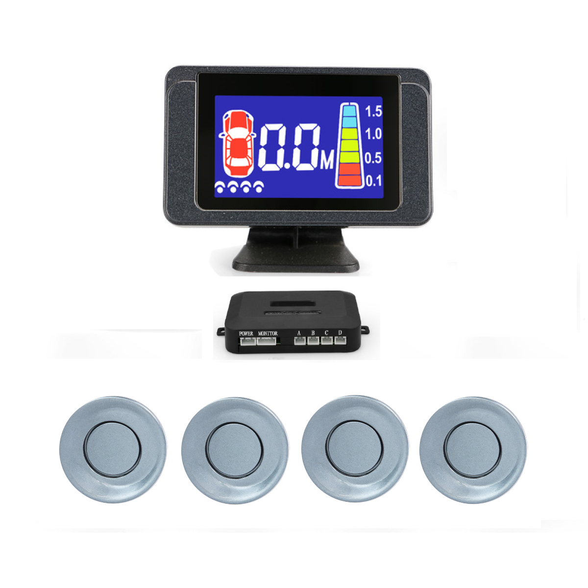 Senzori Parcare cu display LCD, 4 senzori, argintiu