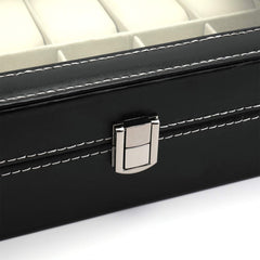 Caseta cutie piele premium 12 ceasuri cu display, interior catifelat, 32 x 20 x 8 cm, negru