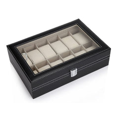 Caseta cutie piele premium 12 ceasuri cu display, interior catifelat, 32 x 20 x 8 cm, negru