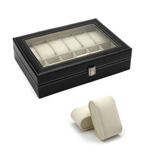 Caseta cutie piele premium 12 ceasuri cu display, interior catifelat, 32 x 20 x 8 cm, negru