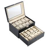 Caseta pentru 20 ceasuri, piele ecologica, 28x25x16.5cm, neagra