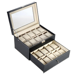 Caseta pentru 20 ceasuri, piele ecologica, 28x25x16.5cm, neagra