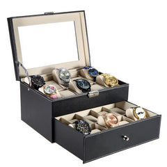 Caseta pentru 20 ceasuri, piele ecologica, 28x25x16.5cm, neagra