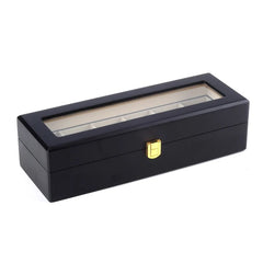 Cutie din lemn cu display pentru 6 ceasuri, interior alb, 31 x 11 x 8cm, neagra