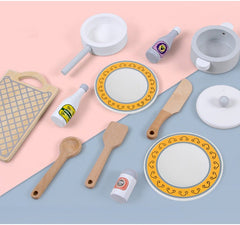 Bucatarie din lemn pentru copii cu accesorii, alb-gri - Daro Online