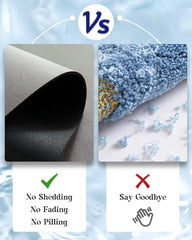 Covoras baie absorbant, antiderapant, oval, 60x40cm, albastru-auriu