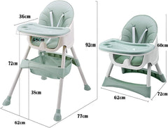 Scaun de masa bebelusi si copii, multifunctional, pliabil, tavita detasabila, spatar ajustabil, roti detasabile, verde - Daro Online