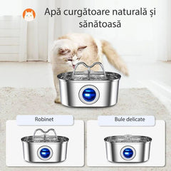 Fantana apa pisici si caini, 3.2l, otel inoxidabil, dispenser automat, robinet dublu
