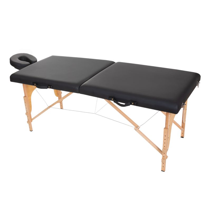 Masa pliabila de masaj cu reglaj pentru inaltime,doua sectiuni, pat cosmetica, piele ecologica neagra, latime 60cm