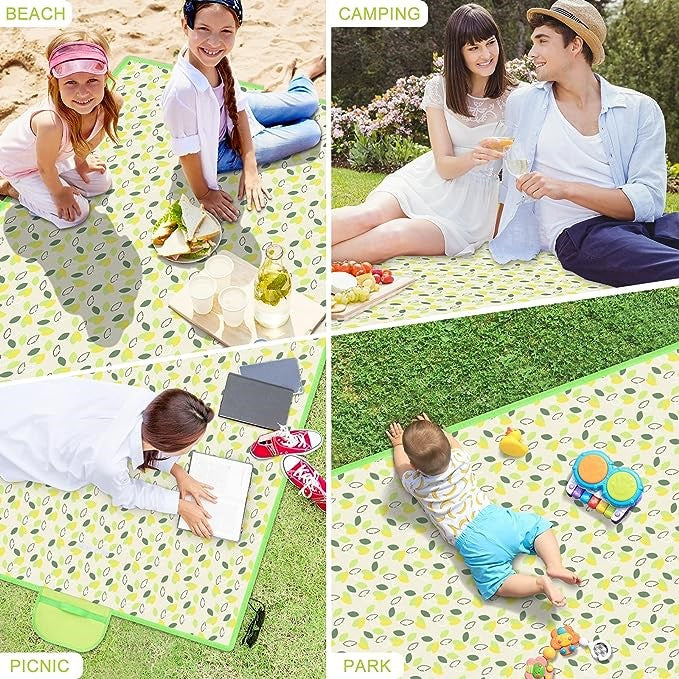 Patura de picnic, impermeabila cu maner, 200 x 200 cm, pentru 6-8 persoane, Verde