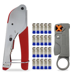 Set cleste compresie mufa F cablu coaxial RG59 RG6 mufe F - TL-H518A, Stripper dezizolat cablu si 20 mufe F, DARO®