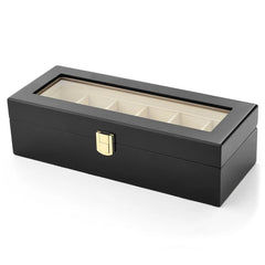Cutie din lemn cu display pentru 6 ceasuri, interior alb, 31 x 11 x 8cm, neagra
