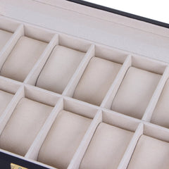 Caseta cutie lemn premium, 12 ceasuri cu display, interior catifelat, neagra