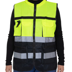 Vesta reflectorizanta cu buzunare, verde-negru
