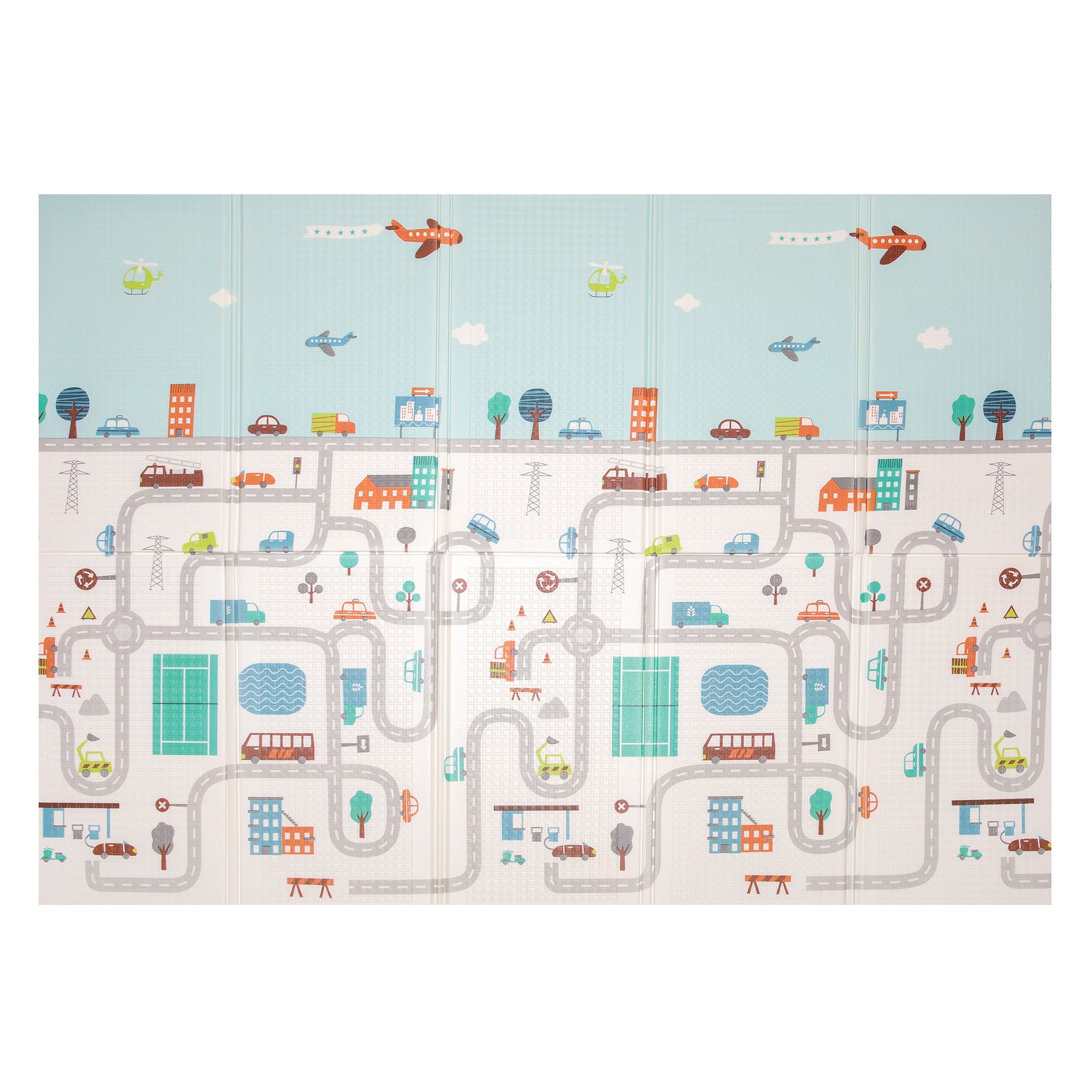 Covoras Joaca Termic Pliabil 200 x 150 cm, Grosime 1 cm, Spuma XPE, 2 Fete, Impermeabil, Masinute si Trenulete