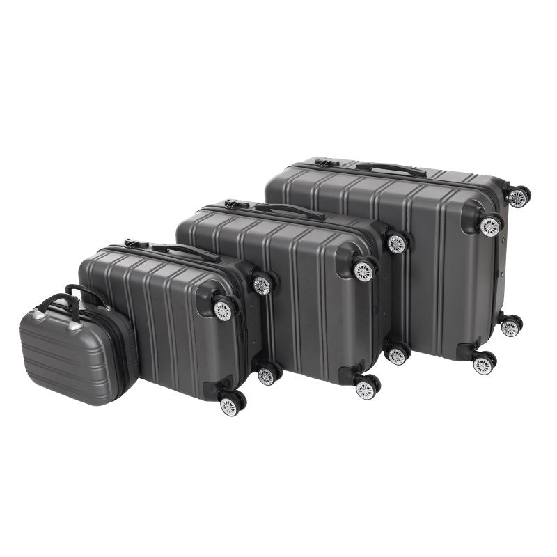 Set 3 valize de calatorie + geanta cosmetice, gri inchis