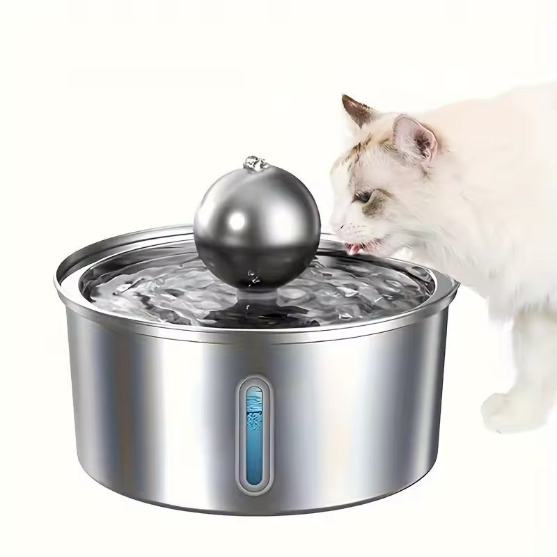 Fantana apa pisici si caini, 3.2l, otel inoxidabil, dispenser automat, cu sfera