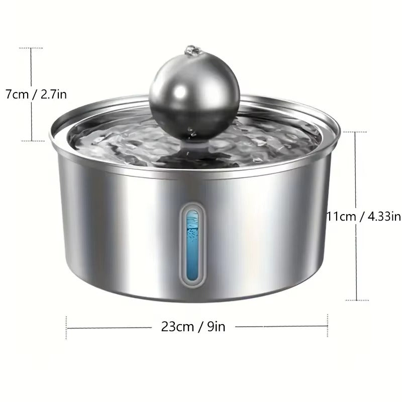 Fantana apa pisici si caini, 3.2l, otel inoxidabil, dispenser automat, cu sfera