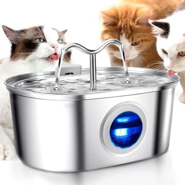 Fantana apa pisici si caini, 3.2l, otel inoxidabil, dispenser automat, robinet dublu