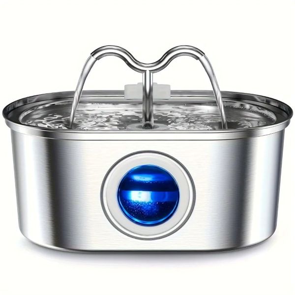 Fantana apa pisici si caini, 3.2l, otel inoxidabil, dispenser automat, robinet dublu