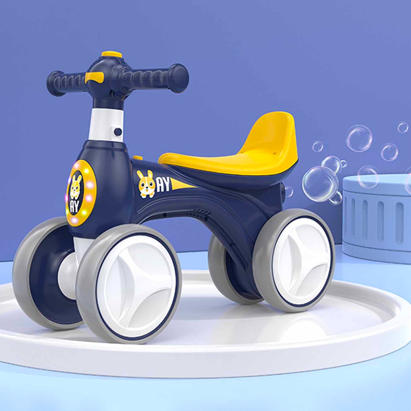 Bicicleta fara pedale cu suntele si baloane de sapun