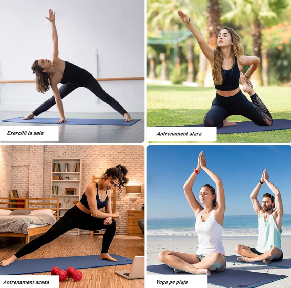 Saltea pentru yoga, pilates, aerobic, antrenament, 183 x 80 x 0.8cm, mov-roz