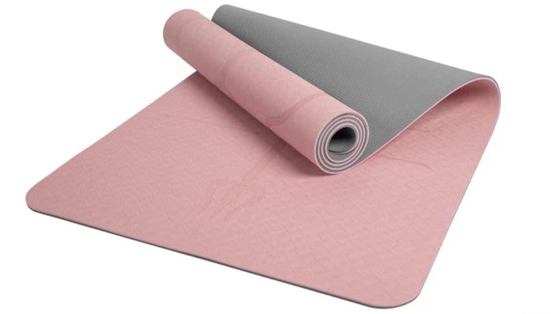 Saltea pentru yoga, pilates, aerobic, antrenament, 183 x 61 x 0.6cm, roz-gri